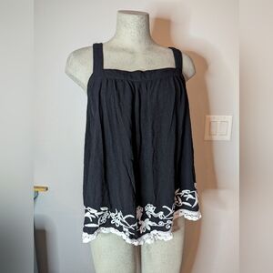 Black Crochet Trim Swing Tank Top, Rayon Women's Size XXL